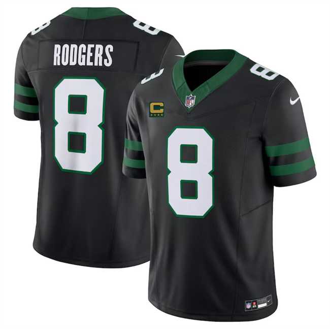 Men & Women & Youth New York Jets #8 Aaron Rodgers Black 2024 F.U.S.E. With 4-Star C Patch Vapor Limited Stitched Jersey